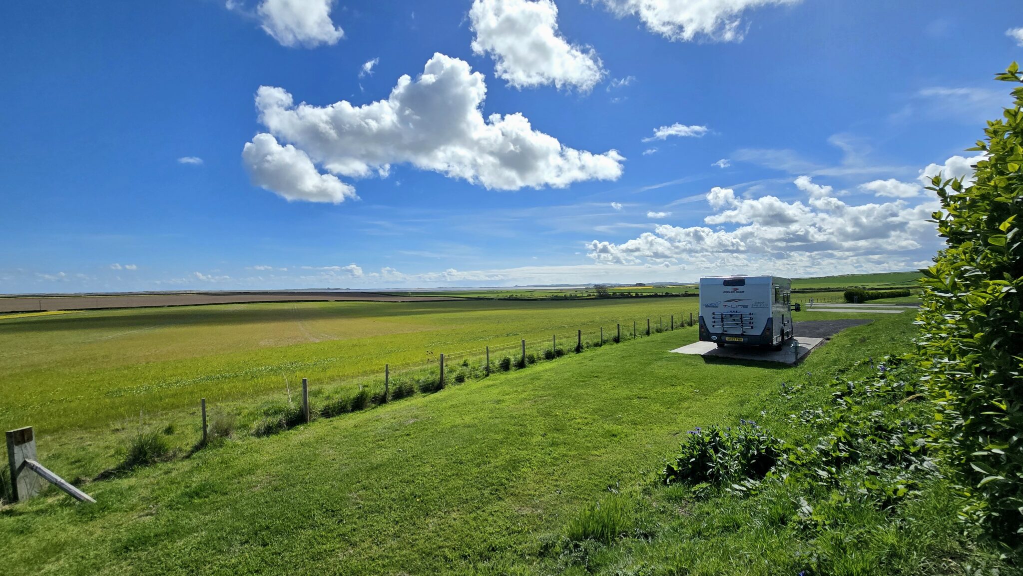 view from pitch H16, Holy Island and Bamburgh castle