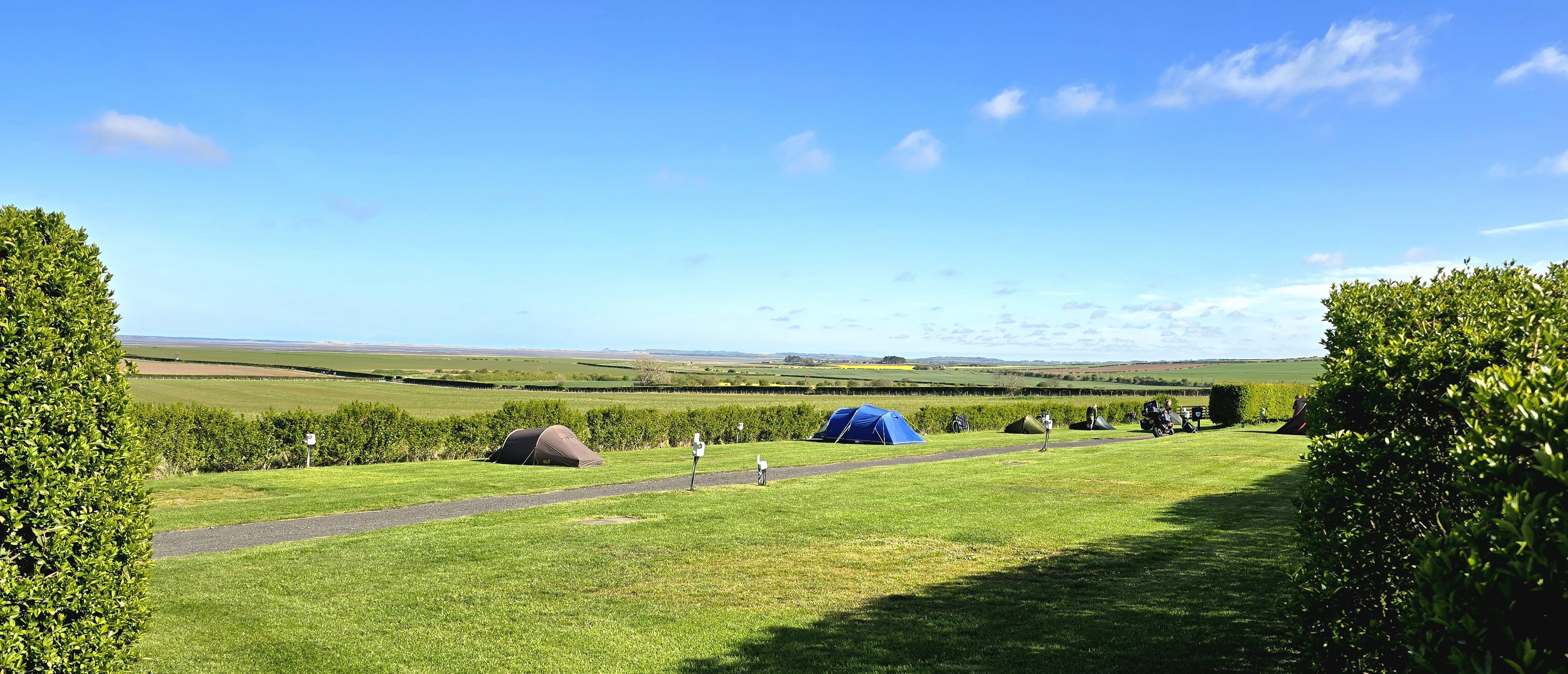 view of the tent pitches with Bamburgh in the back ground